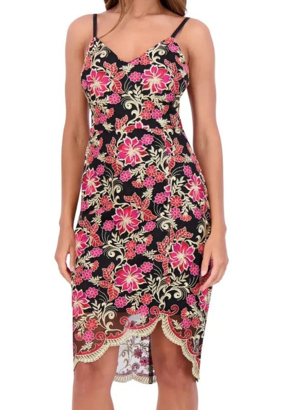 Siena Women's Floral-Embroidered Scalloped-Hem Dress MSRP $138